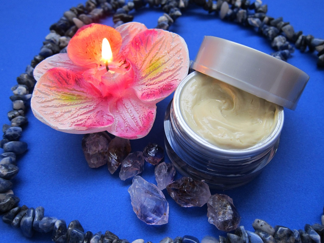 skincare, cream, balm, candle, wellness, amethyst, sodalith, moisturizer, facial, cosmetic, face cream, moisturizing, anti-aging, cream jar, cosmetic packaging, blue candle, blue wellness, blue candles, face cream, face cream, face cream, face cream, face cream