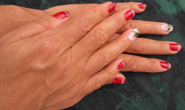 hand, hands, finger, nail polish, art, artwork, red, white, nail polish, nail polish, nail polish, nail polish, nail polish